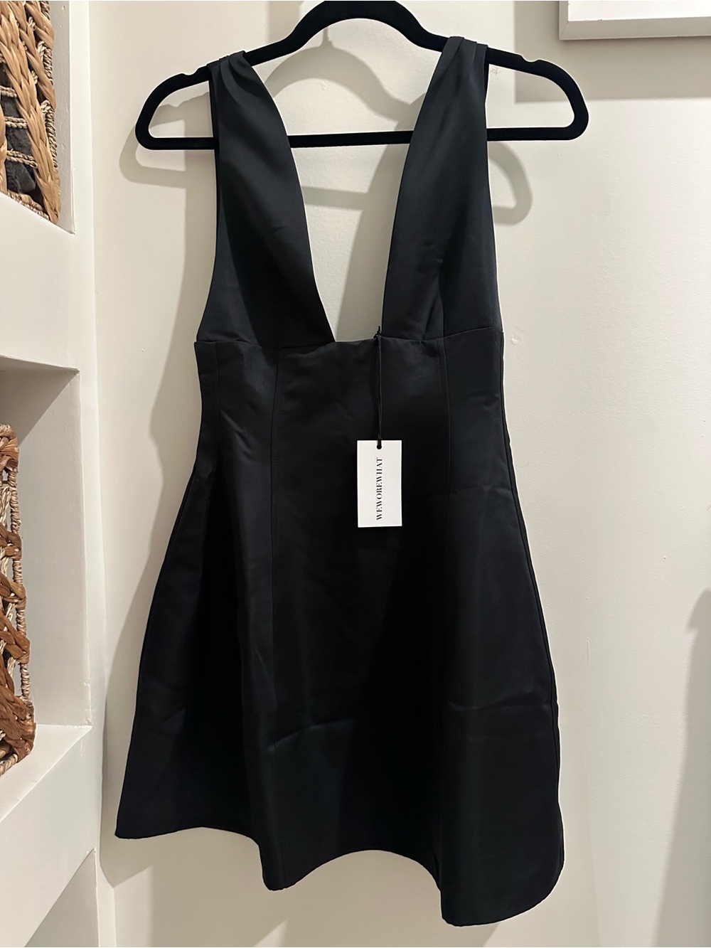 WeWoreWhat Black Deep V A-Line Mini Dress